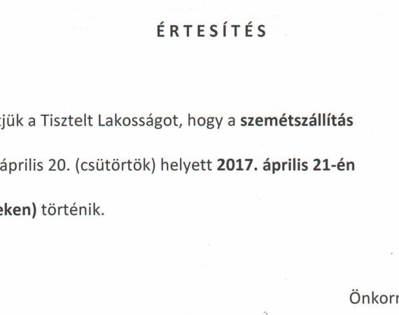 Értesítés: Szemétszállítás